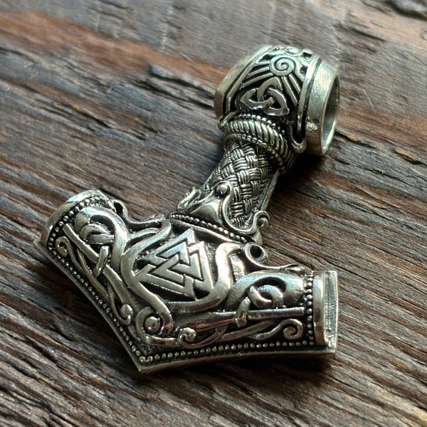 Thor's Hammer Mjolnir / Viking Valknut Norse Sterling Silver Pendant