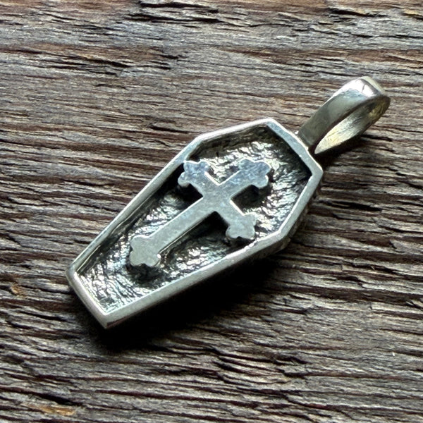 Gothic / Vampire Style Coffin Cross Sterling Silver Pendant