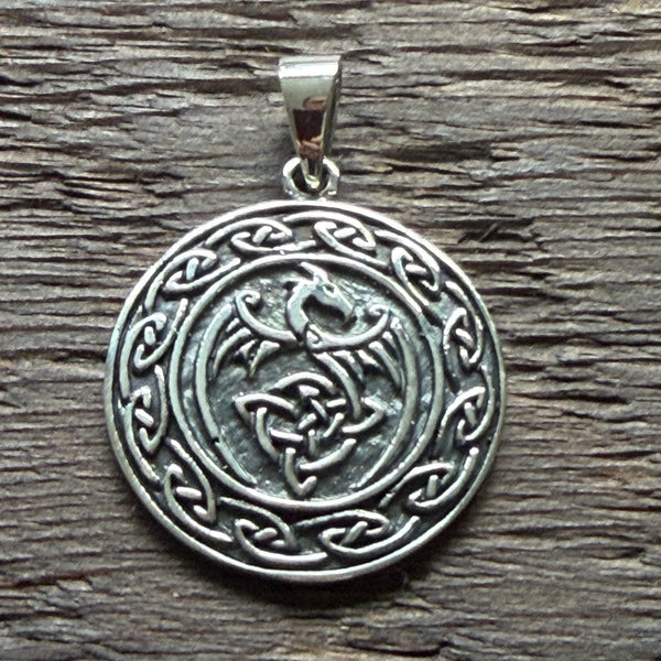 Viking / Celtic Dragon Design Sterling Silver Pendant