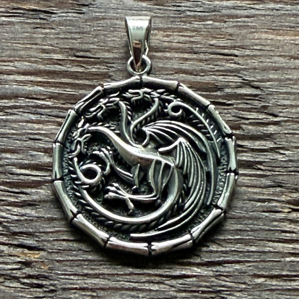 Targaryen-Style Three Headed Dragon Sterling Silver Pendant