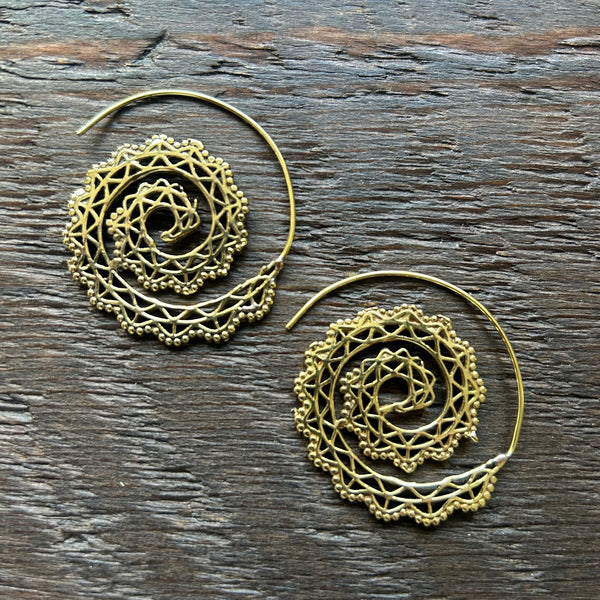 'Brass-Works' Spiral Hoop Earrings