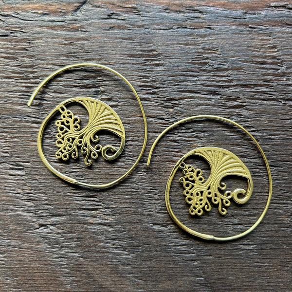 'Brass-Works' Spiral Hoop Earrings