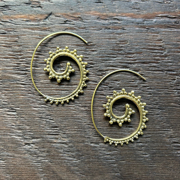 'Brass-Works' Spiral Hoop Earrings