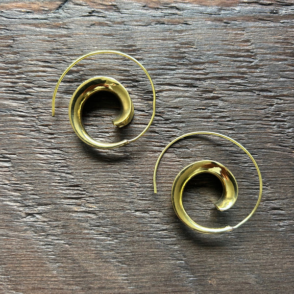 'Brass-Works' Spiral Hoop Earrings