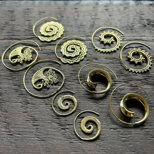 'Brass-Works' Spiral Hoop Earrings