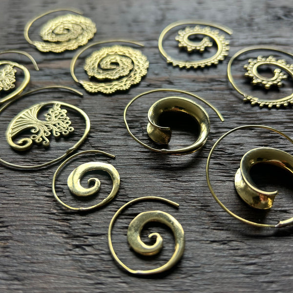 'Brass-Works' Spiral Hoop Earrings