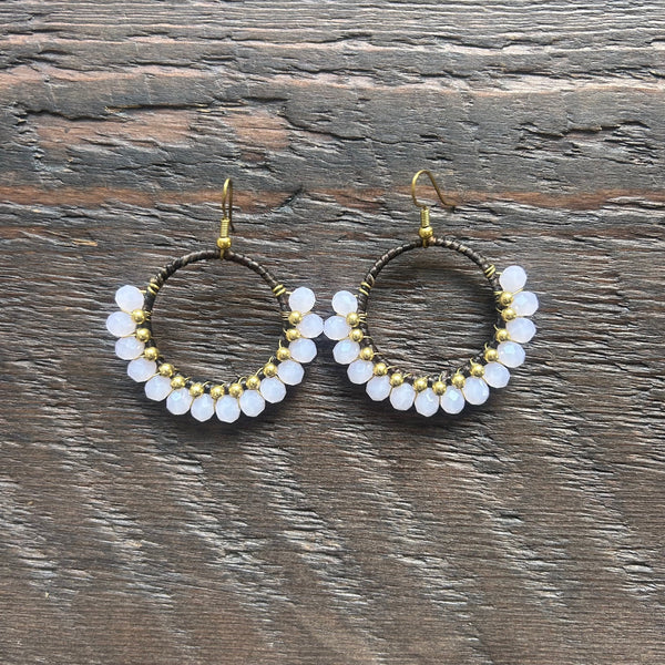 'Bead Love' Handmade Round Bead & Brass Drop Earrings - Light Pink