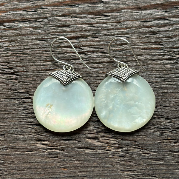 White Mother of Pearl Drop Earrings With 925 Sterling Silver