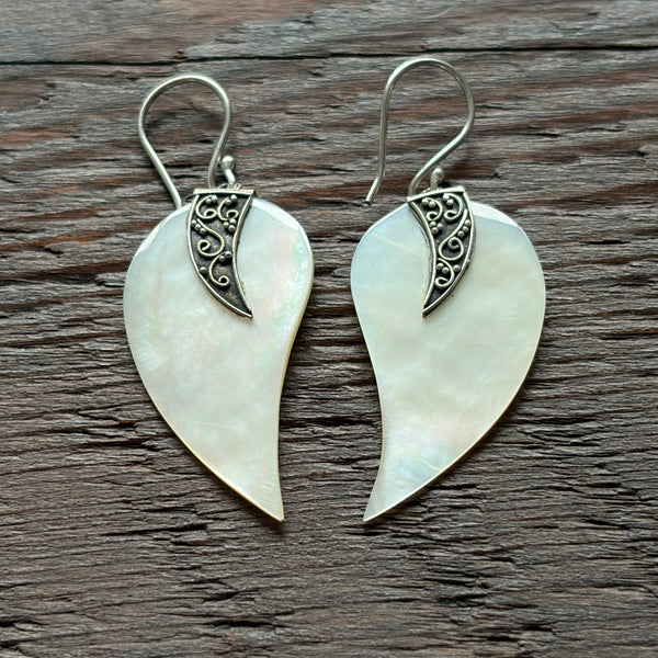White Mother of Pearl Drop Earrings With 925 Sterling Silver