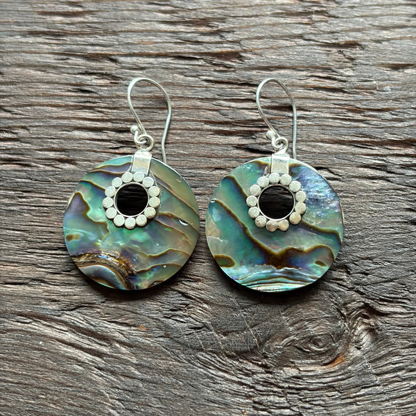 Abalone Shell Round Drop Earrings With 925 Sterling Silver Embellishment