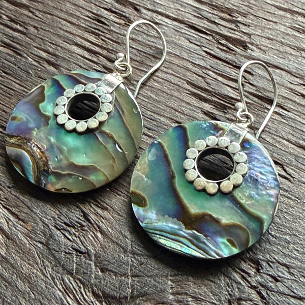 Abalone Shell Round Drop Earrings With 925 Sterling Silver Embellishment