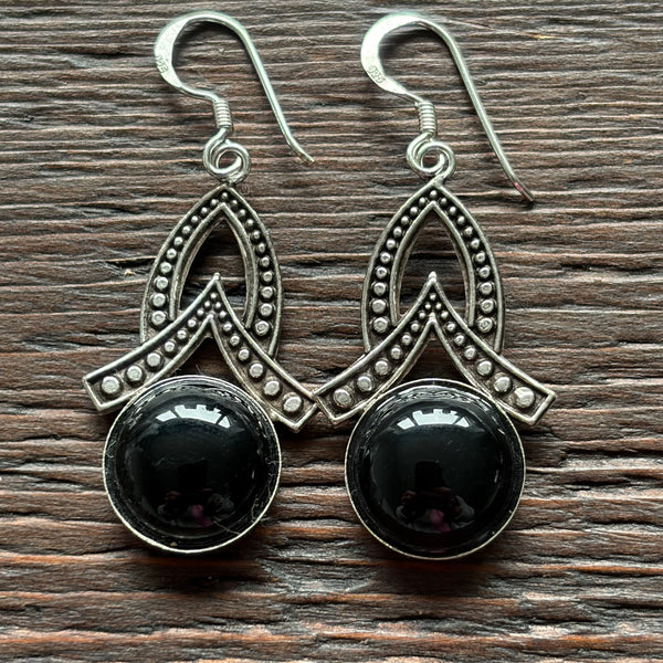 Black Onyx Drop Earrings With 925 Sterling Silver