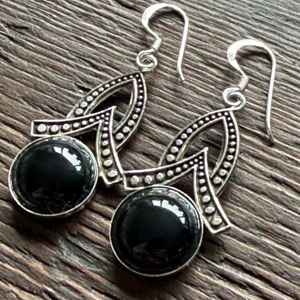 Black Onyx Drop Earrings With 925 Sterling Silver