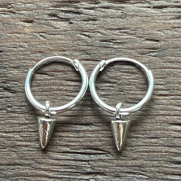 Sterling Silver Charm Hoop Earrings (Pair) - Spike / Cone