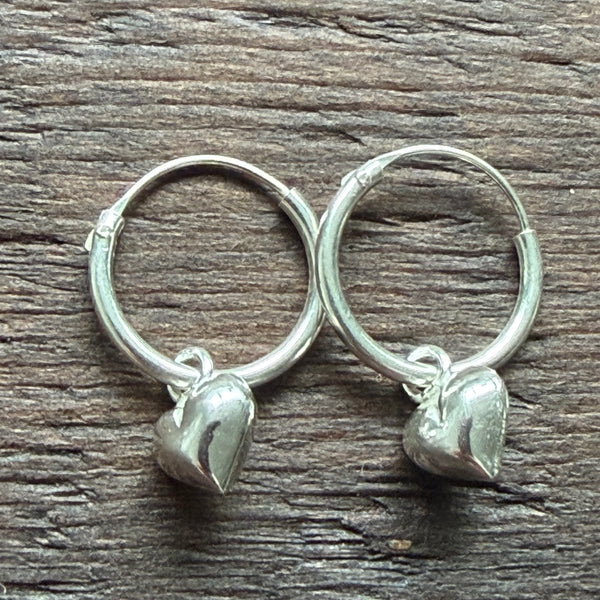 Sterling Silver Charm Hoop Earrings (Pair) - Hearts