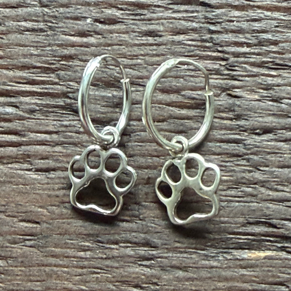 Sterling Silver Charm Hoop Earrings (Pair) - Paw Print