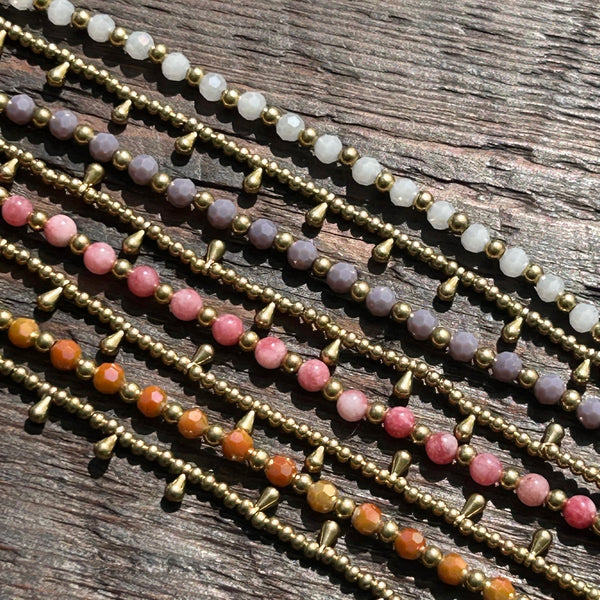 'Bead Love' 2 Strand Droplet Bead Anklet (Pink)
