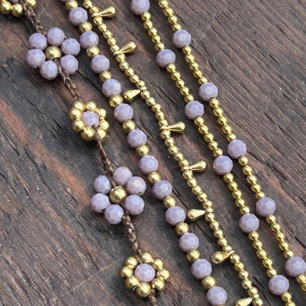 'Bead Love' Flower Design Bead Bracelet (Lavender)