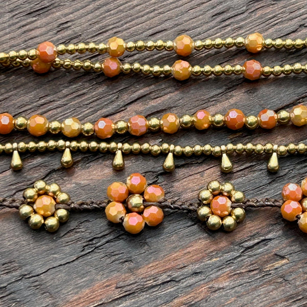 'Bead Love' Flower Design Bead Bracelet (Burnt Orange)