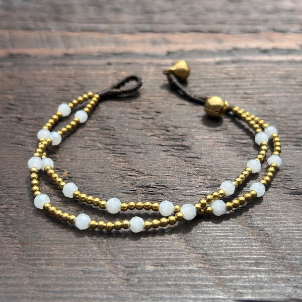 'Bead Love' Twin Strand Bead Bracelet (Clear White)