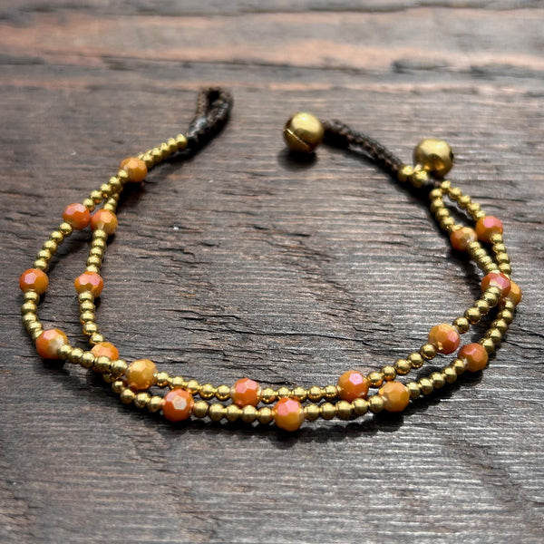 'Bead Love' Twin Strand Bead Bracelet (Burnt Orange)