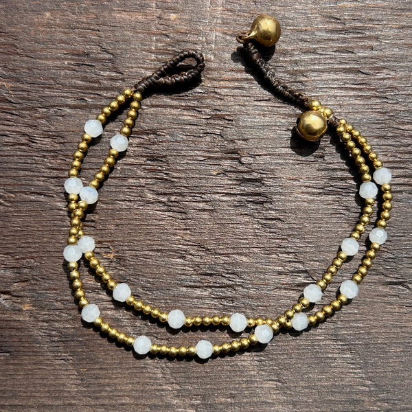 'Bead Love' Twin Strand Bead Bracelet (Clear White)