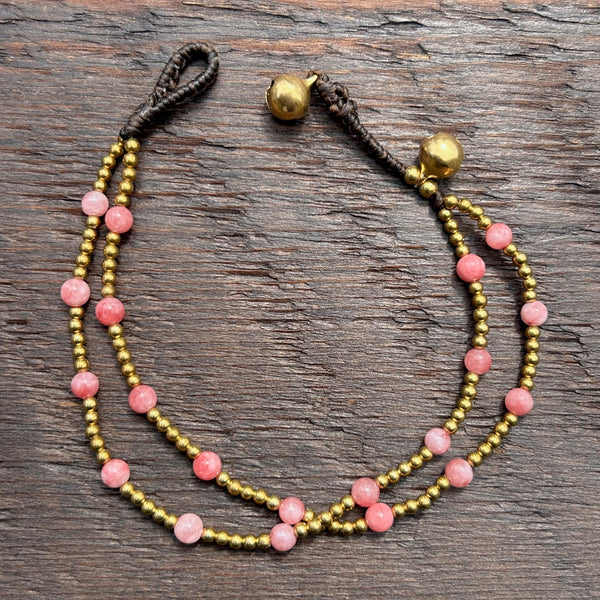 'Bead Love' Twin Strand Bead Bracelet (Pink)