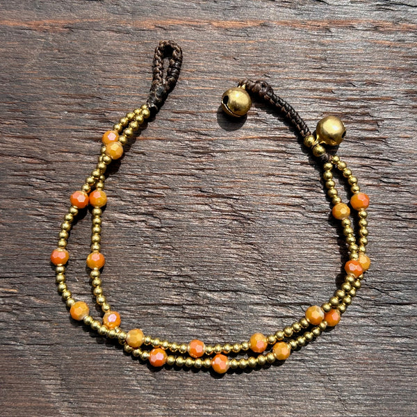 'Bead Love' Twin Strand Bead Bracelet (Burnt Orange)