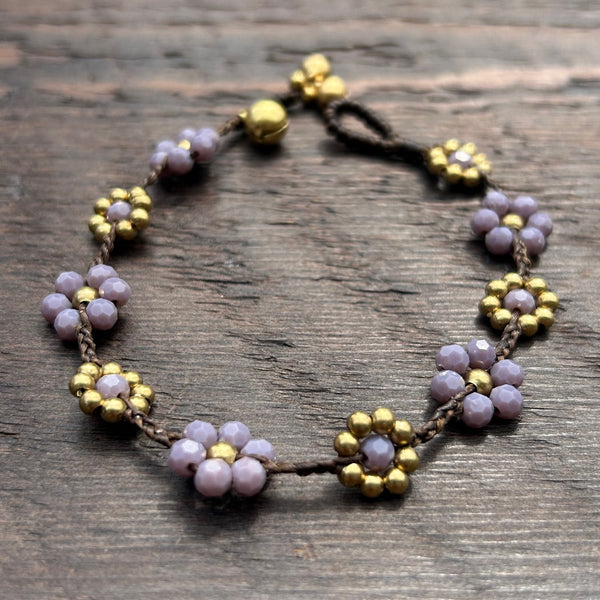'Bead Love' Flower Design Bead Bracelet (Lavender)