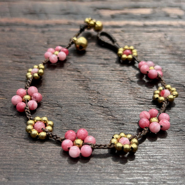 'Bead Love' Flower Design Bead Bracelet (Pink)