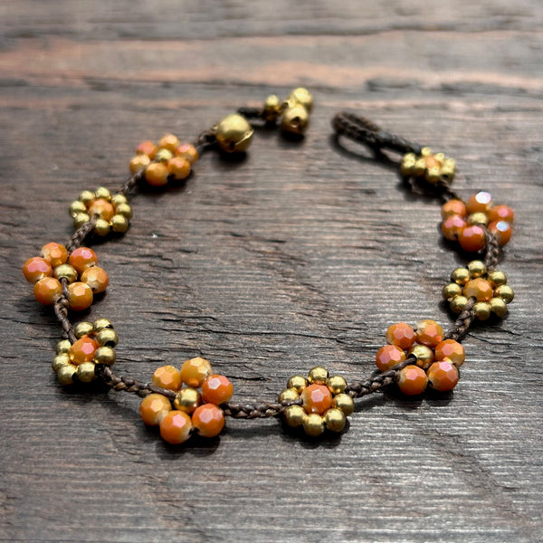'Bead Love' Flower Design Bead Bracelet (Burnt Orange)