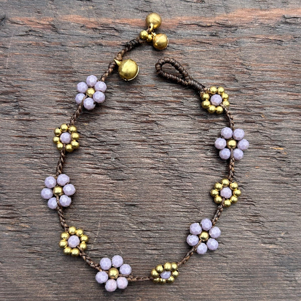 'Bead Love' Flower Design Bead Bracelet (Lavender)
