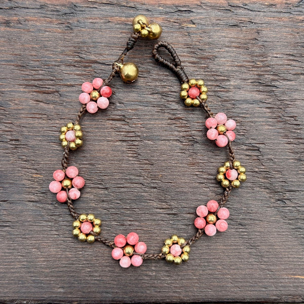 'Bead Love' Flower Design Bead Bracelet (Pink)