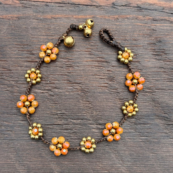 'Bead Love' Flower Design Bead Bracelet (Burnt Orange)