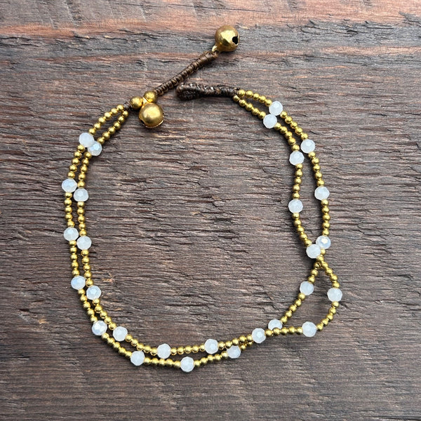'Bead Love' 2 Strand Anklet (Clear White)