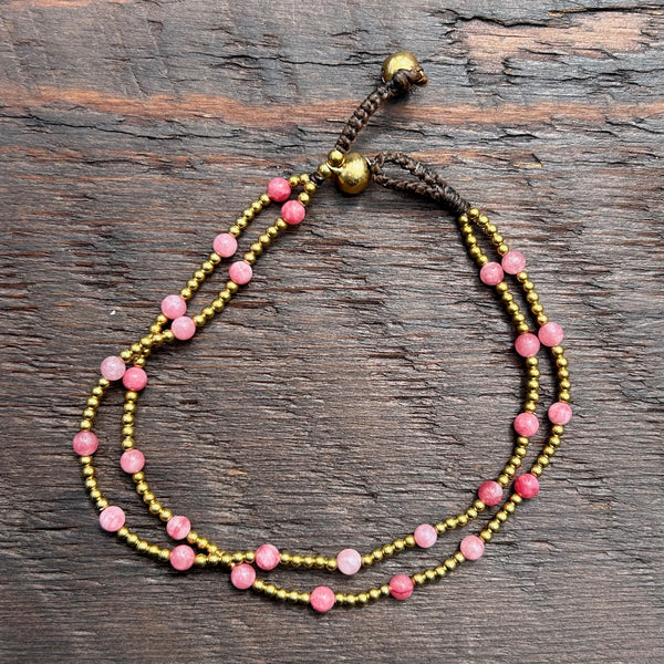 'Bead Love' 2 Strand Anklet (Pink)