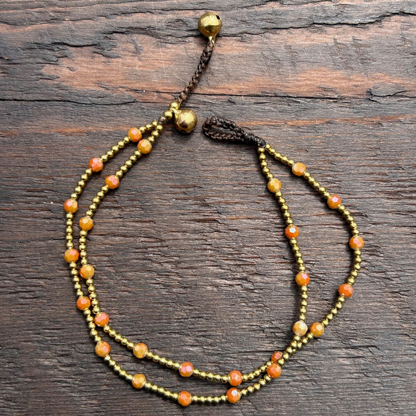 'Bead Love' 2 Strand Anklet (Burnt Orange)