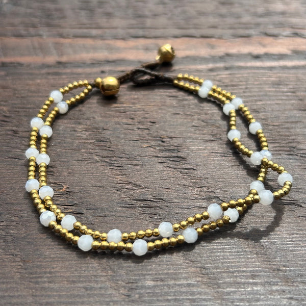 'Bead Love' 2 Strand Anklet (Clear White)