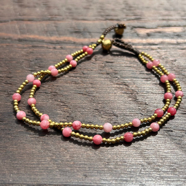 'Bead Love' 2 Strand Anklet (Pink)