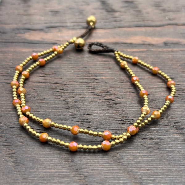 'Bead Love' 2 Strand Anklet (Burnt Orange)