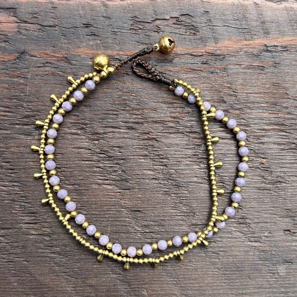 'Bead Love' 2 Strand Droplet Bead Anklet (Lavender)