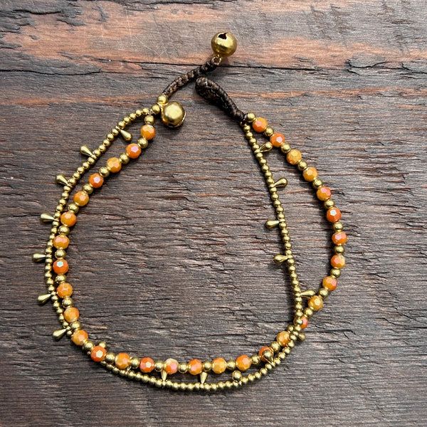 'Bead Love' 2 Strand Droplet Bead Anklet (Burnt Orange)