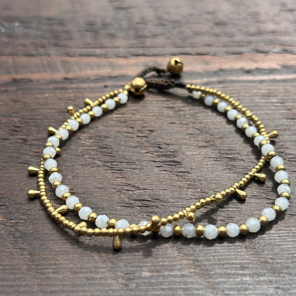 'Bead Love' 2 Strand Droplet Bead Anklet (Clear White)