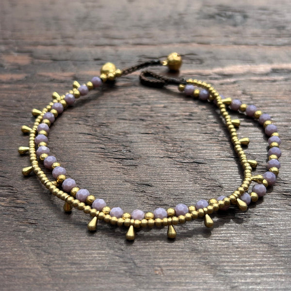 'Bead Love' 2 Strand Droplet Bead Anklet (Lavender)