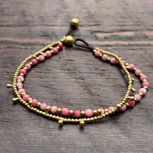 'Bead Love' 2 Strand Droplet Bead Anklet (Pink)