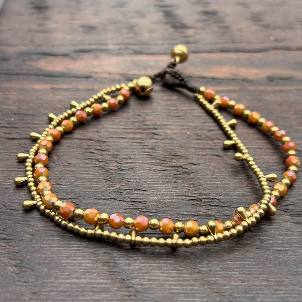 'Bead Love' 2 Strand Droplet Bead Anklet (Burnt Orange)