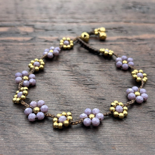 'Bead Love' Flower Design Bead Anklet (Lavender)