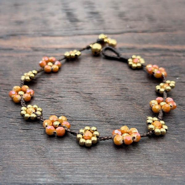 'Bead Love' Flower Design Bead Anklet (Burnt Orange)