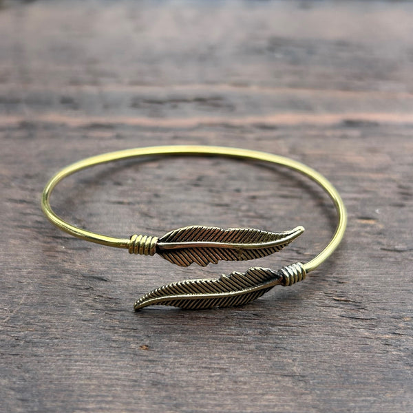 'Brass-Works' Brass Feather Ends Cuff Bangle