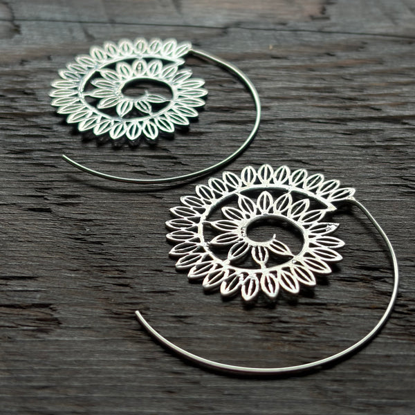 925 Sterling Silver Large Spiral Hoop Earrings